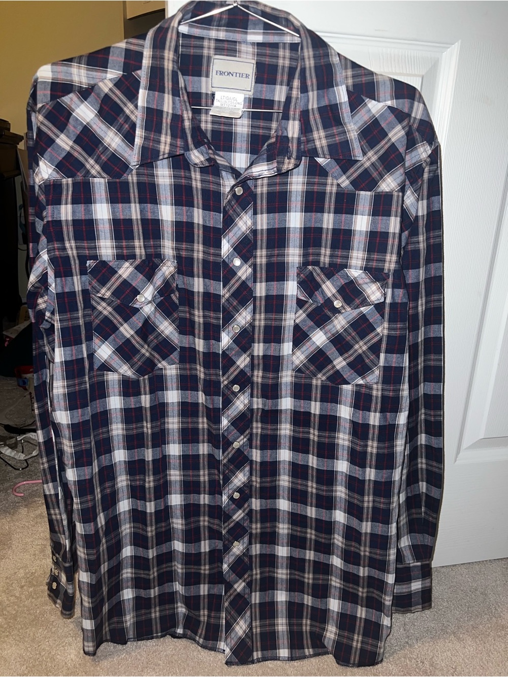 Vintage Frontier Men’s Navy Plaid Pearl snap western Shirt